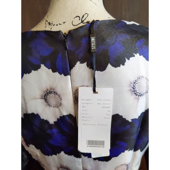 Blue Black Mother bride groom sequin Floral Structured Maxi Dress Size 12 Large - Picture 5 of 7
